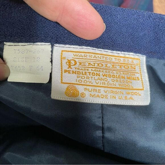 Vintage 70s Pendleton Blue Red Turquoise Plaid Stripe‎ Wool Midi Skirt 12 - Picture 9 of 11